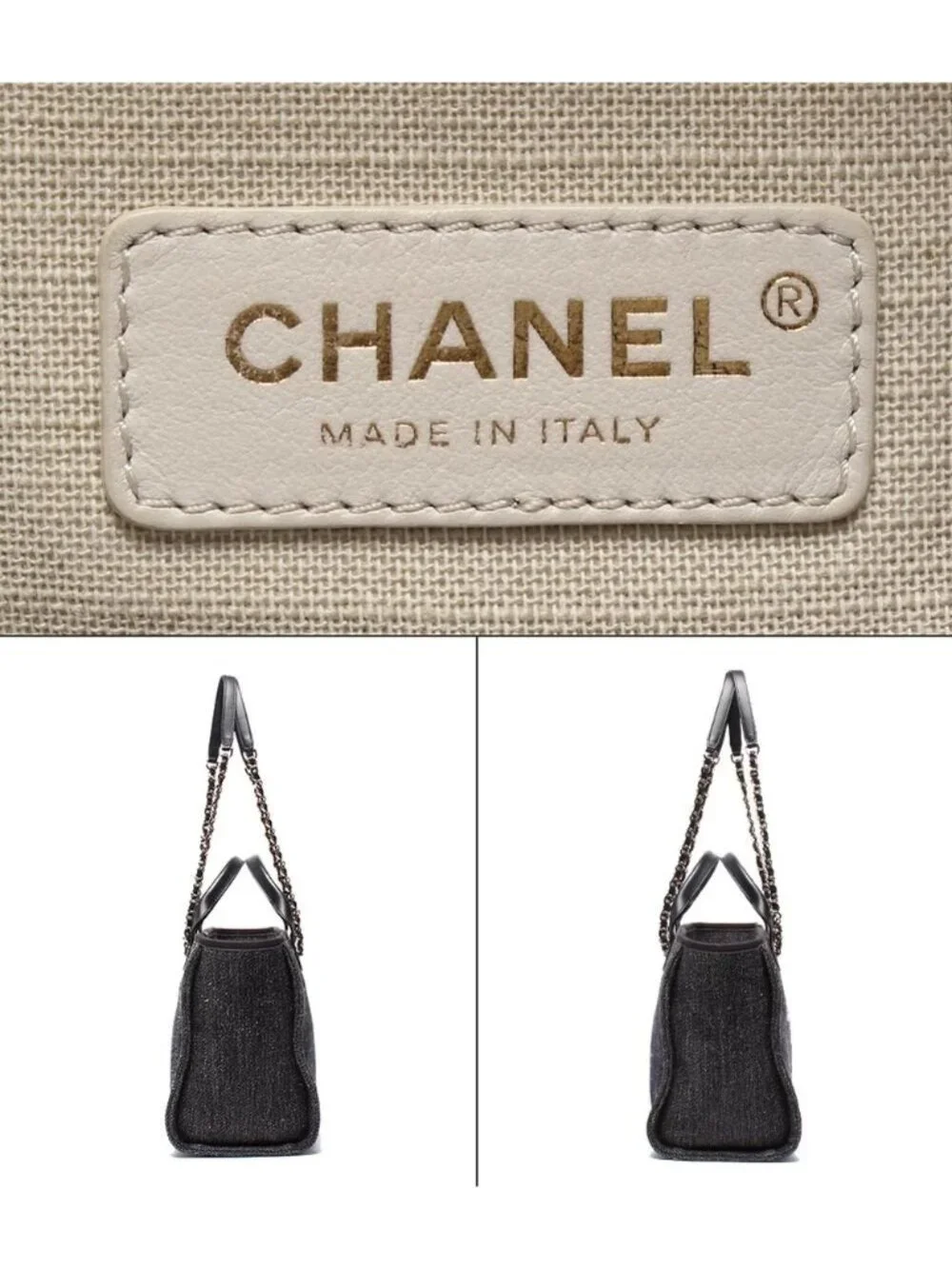Chanel Chain Shoulder Bag Handle Denim Gold Deauville MM